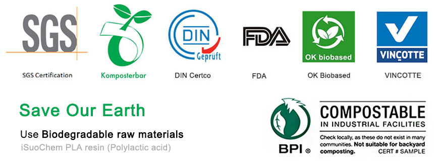 Certifications des granulés de PLA biodégradables